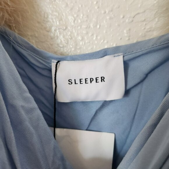 SLEEPER Voulez Vous Dancer Dress Small Baby Blue Slip Dress Feather Straps - Picture 7 of 12